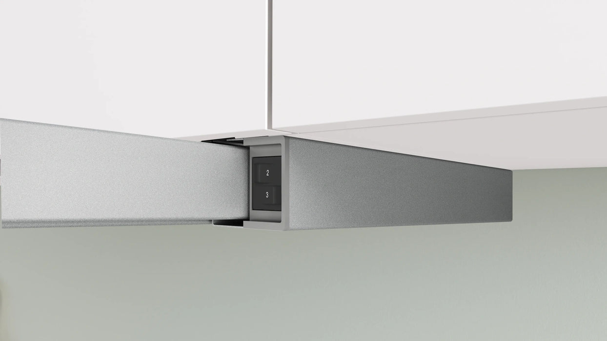 Bosch DFM064W55, SER2, Телескопичен абсорбатор 60 см C, EcoSilence Drive, макс. 394 м3/ч, 68 dB, 3 скорости, CoP D, Ефективност на мазнините 86,6%, предна лента от неръждаема стомана