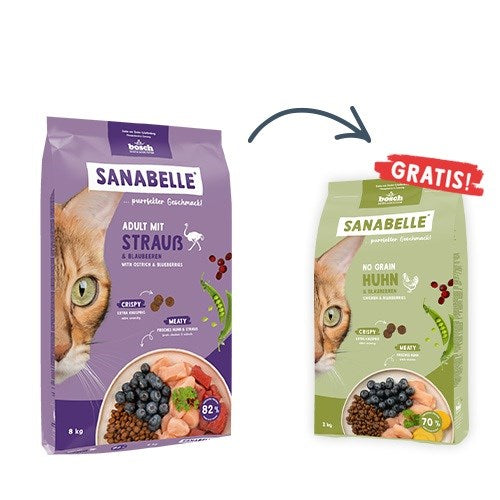 BOSCH Sanabelle Adult Ostrich & Blueberries - суха храна за котки - 2 кг