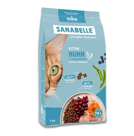 BOSCH Sanabelle Kitten с пиле и червени боровинки - суха храна за котки - 2 кг