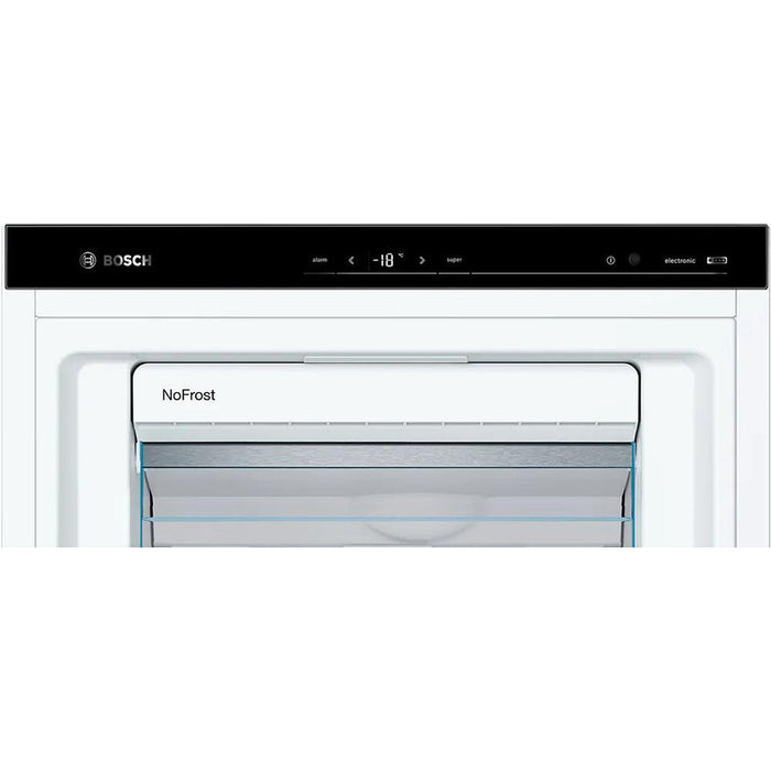 Bosch GSN58AWEV SER6 FS вертикален фризер, NoFrost, D, 191/70/65cm, 366l, 39dB(C), IC, 5 чекмеджета (1 BigBox), 3 рафта, дръжка, бял