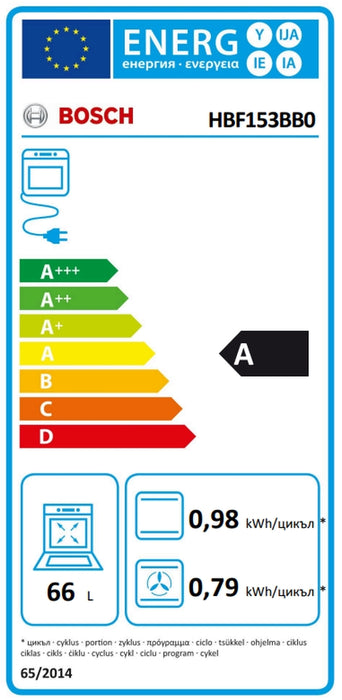 Bosch HBF153BB0, SER2, 3D HotAir, EcoClean Direct, 66 л, LED дисплей с потъващи бутони, Енергийна ефективност A, Черен