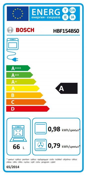 Bosch HBF154BS0, Фурна за вграждане 3D HotAir, EcoClean Direct, 66л