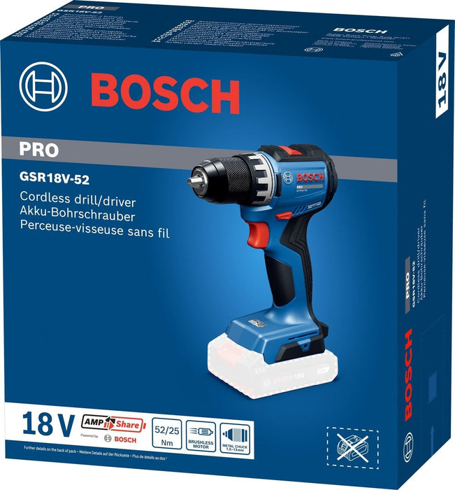 Акумулаторен винтоверт Bosch - Professional, GSR 18V-52, 18 V, 52 Nm, Solo