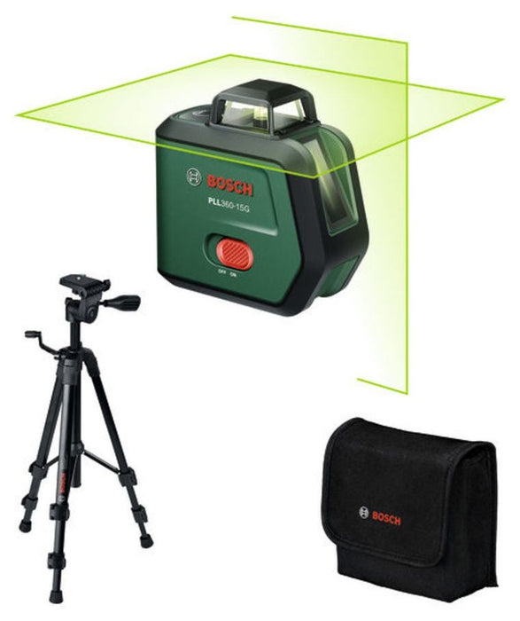 Линеен лазерен нивелир Bosch - PLL360-15G, зелен, със статив TT 120