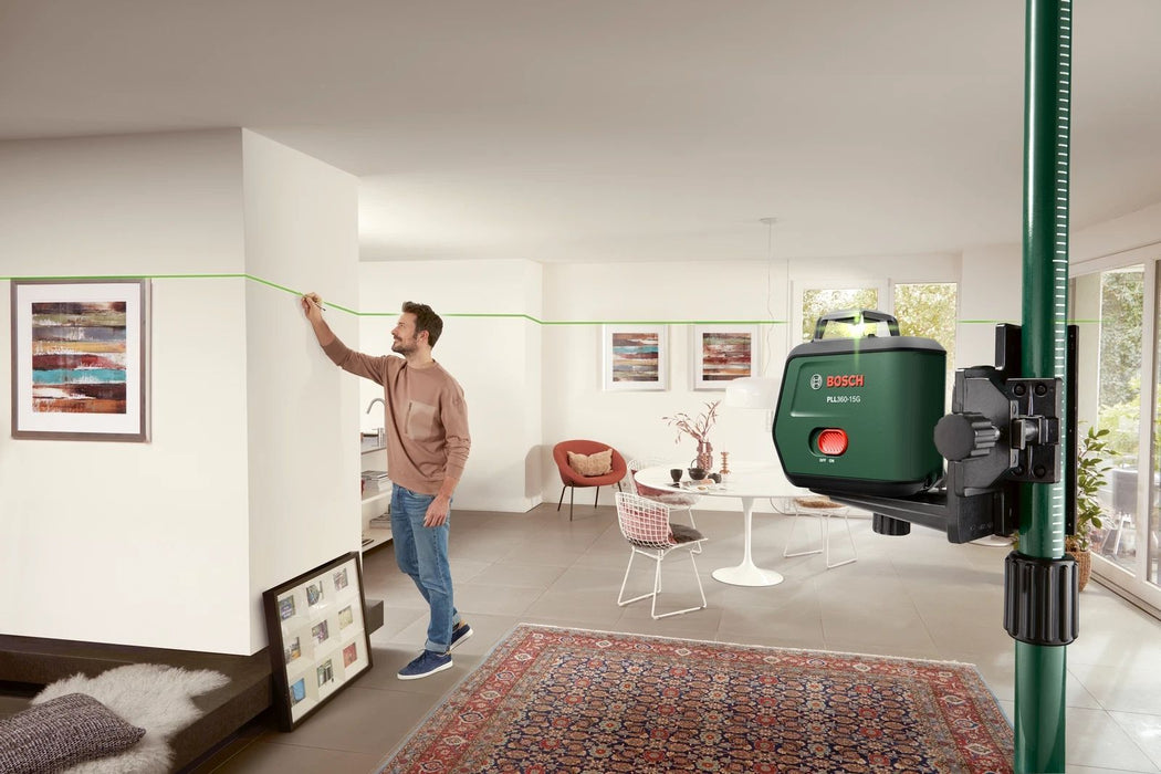 Линеен лазерен нивелир Bosch - PLL360-15G, зелен, със статив TT 120