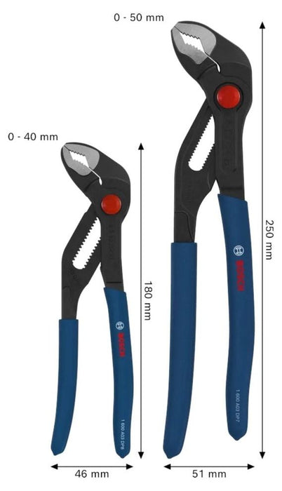 Комплект водопроводни клещи Bosch - 1600A03DN6, 180 mm, 250 mm, 2 броя