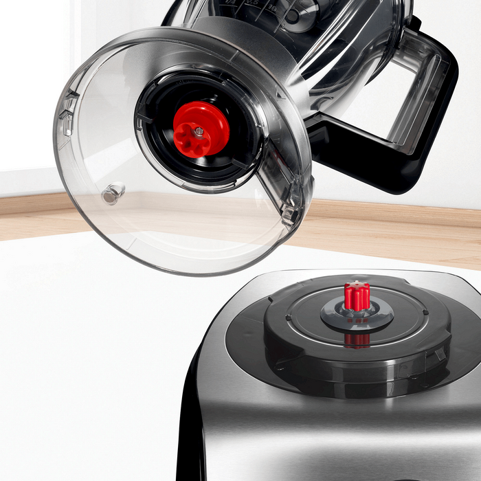 BOSCH MC812M844, Кухненски робот, MultiTalent 8, 1250 W, блендер с добавяне на тритан, Преса за цитрусови плодове, Инструмент за тесто, Разбиване, Черно - Матирана неръждаема стомана