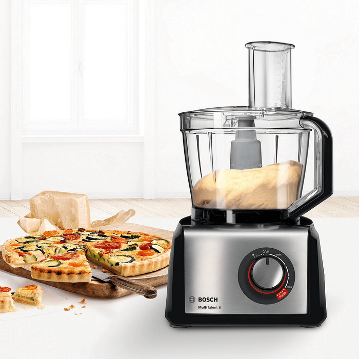 BOSCH MC812M844, Кухненски робот, MultiTalent 8, 1250 W, блендер с добавяне на тритан, Преса за цитрусови плодове, Инструмент за тесто, Разбиване, Черно - Матирана неръждаема стомана