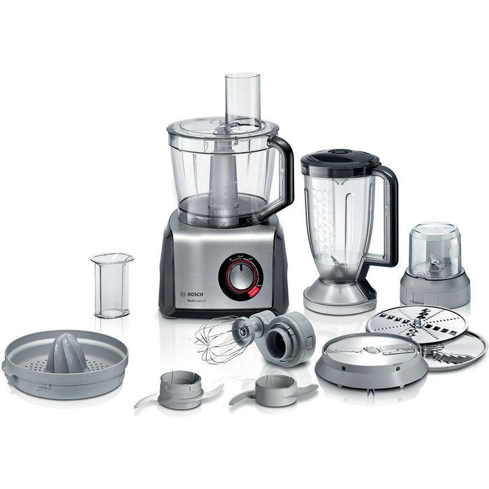 BOSCH MC812M844, Кухненски робот, MultiTalent 8, 1250 W, блендер с добавяне на тритан, Преса за цитрусови плодове, Инструмент за тесто, Разбиване, Черно - Матирана неръждаема стомана
