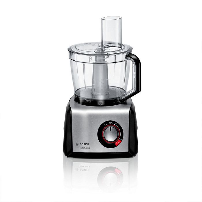 BOSCH MC812M844, Кухненски робот, MultiTalent 8, 1250 W, блендер с добавяне на тритан, Преса за цитрусови плодове, Инструмент за тесто, Разбиване, Черно - Матирана неръждаема стомана
