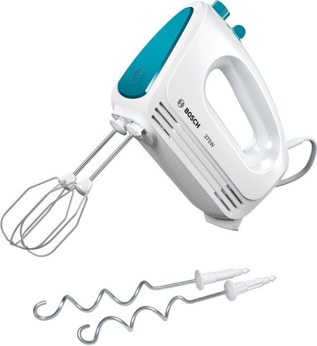 Bosch MFQ2210D, Ръчен миксер, CleverMixx, 375 W, 4 скорости, допълнителна импулсна/турбо настройка, бял/син