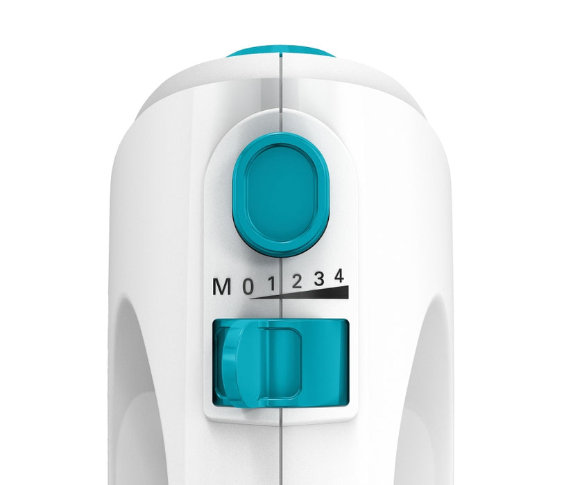 Bosch MFQ2210D, Ръчен миксер, CleverMixx, 375 W, 4 скорости, допълнителна импулсна/турбо настройка, бял/син