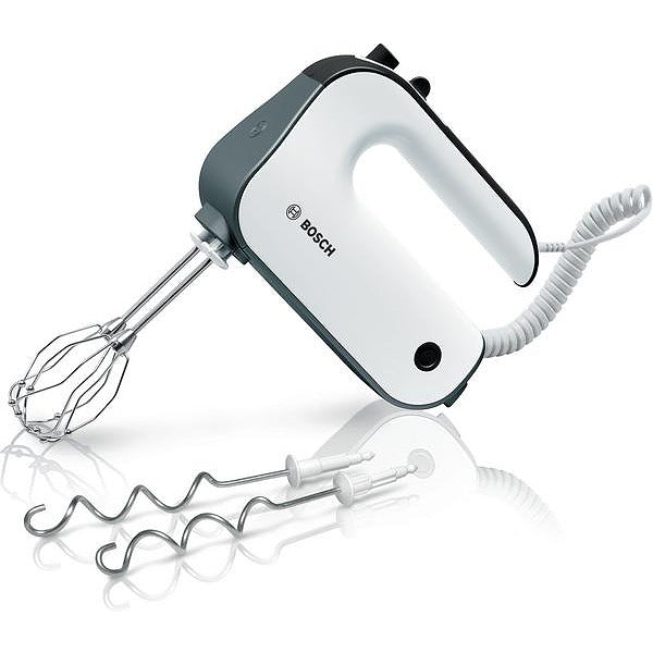 Bosch MFQ49300, Hand mixer, 850 W, 5 speeds plus turbo function, Stainless steel dough hooks, FineCreamer, Stretch cable, white/dark silver