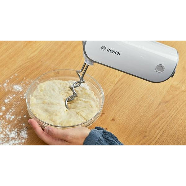 Bosch MFQ49300, Hand mixer, 850 W, 5 speeds plus turbo function, Stainless steel dough hooks, FineCreamer, Stretch cable, white/dark silver