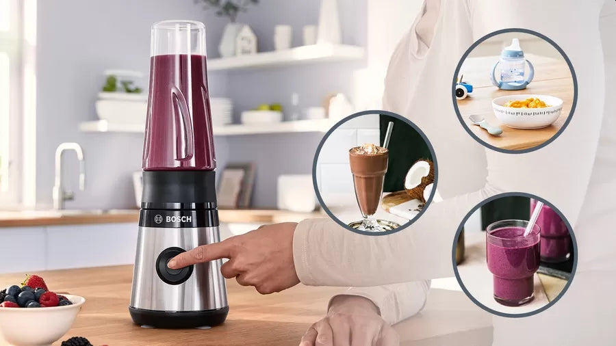 Bosch MMB2111M, Blender VitaPower Series 2, 0,6 L, 450 W, ToGo bottle from Tritan, Stainless steel