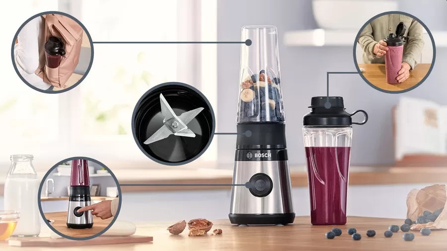 Bosch MMB2111M, Blender VitaPower Series 2, 0,6 L, 450 W, ToGo bottle from Tritan, Stainless steel