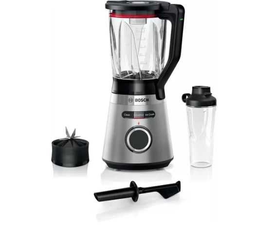 Bosch MMB6384M Series 4, VitaPower Blender, 1200 W, Glass ThermoSafe jug 1.5 l, Tritan ToGo bottle 0.6 l, Speed adjustment and pulse function, ProEdge stainless steel blades made in Solingen, Stainless steel