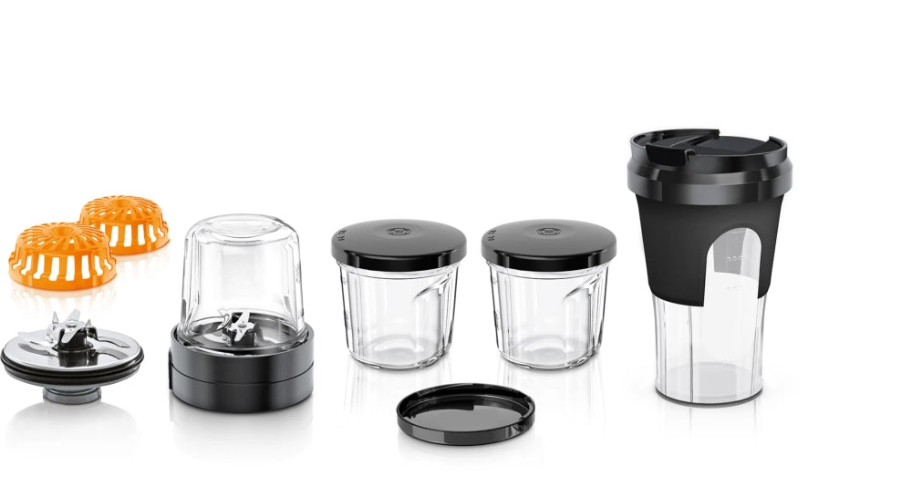 Bosch MUZ45XCG1, комплект аксесоари 3 в 1 за мелене, нарязване и съхранение, подходящ за MUM4, MUM5, MUM Series 2 и MUM Series 4