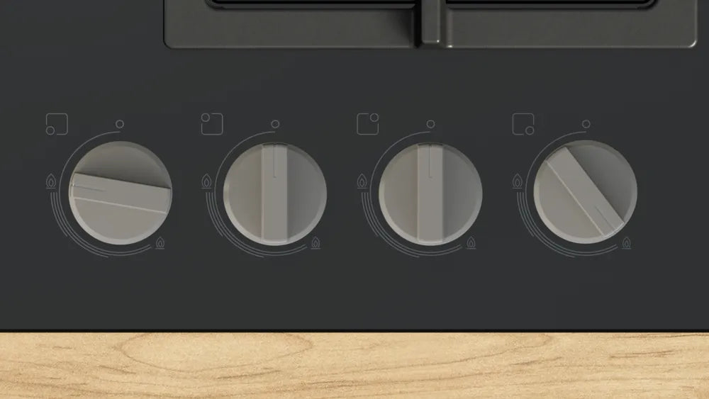 Bosch PNN6B6K40, SER4, Газов котлон, 4 зони, 9 нива на мощност, FlameSelect нов, Лесно почистване, метални копчета, черен, 60 см