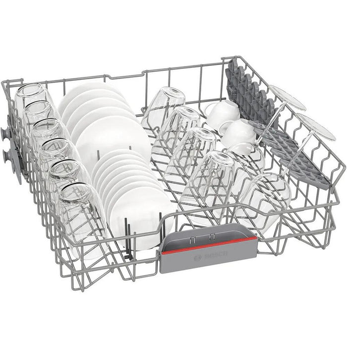 Bosch SMS46KW02E, SER4, Свободностояща съдомиялна, E, Polinox, 9,5l, 13ps, 6p/4o, 46dB(C), 3-то чекмедже, Rackmatic, бяла, без HC