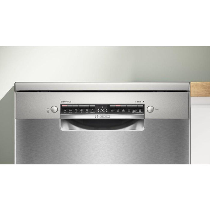 Bosch SMS4EVI08E, SER4, Свободностояща съдомиялна, B, EfficientDry, Polinox, 9,0l, 14ps, 6p/5o, 44dB(B), Silence 43dB, 3-то чекмедже, Rackmatic, inox, HC