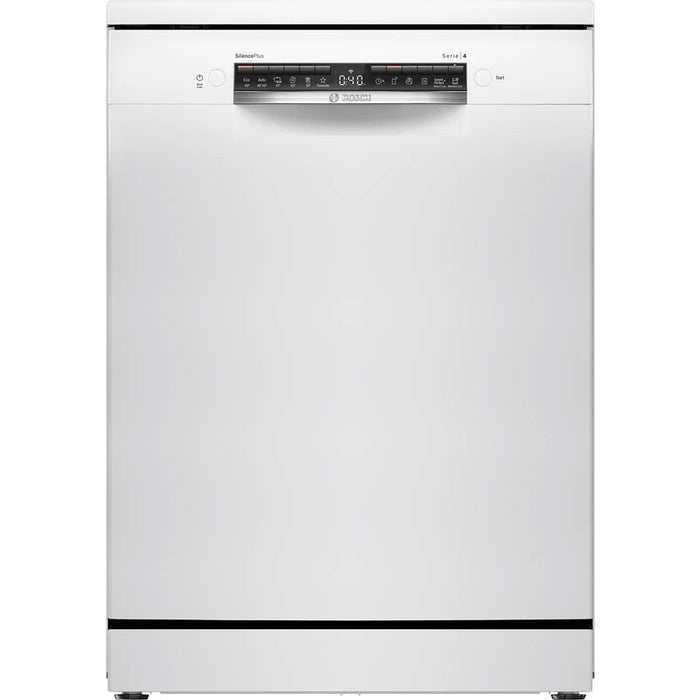 Bosch SMS4EVW08E, SER4, Свободностояща съдомиялна, B, EfficientDry, Polinox, 9,0l, 14ps, 6p/5o, 44dB(B), Silence 43dB, 3-то чекмедже, Rackmatic, бяла, HC