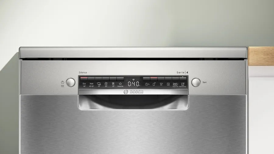 Bosch SMS4HVI03E SER4 Свободностояща съдомиялна 60cm, D, 9.0 l, 14ps, VarioDrawer, Display, Rackmatic, 46dB(C), Home Connect, Steel with fingerprint protection