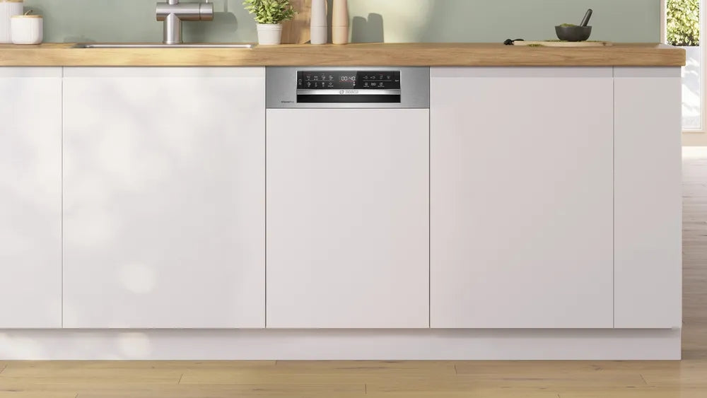 Bosch SPI6EMS21E, SER6, Вградена съдомиялна машина 45 см, B, EfficiendDry, 8,7 л, 10 чекмеджета, 8 чекмеджета/5 оборота, 44 dB(B), 3-то чекмедже, Rackmatic, HC, вътрешно осветление