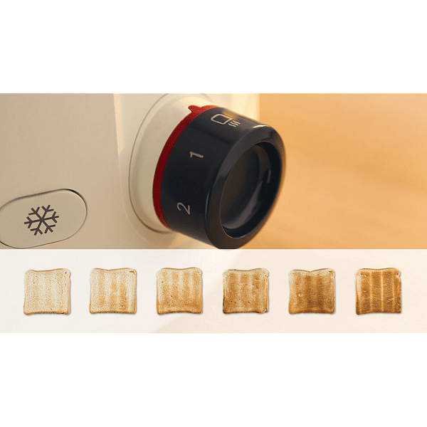 Bosch TAT2M127, Компактен тостер MyMoment, 950 W, Автоматично изключване, Настройка за размразяване и повторно затопляне, Интегрирана решетка за затопляне, Високо повдигане, Крем