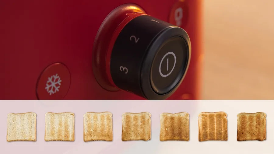 Bosch TAT3M124, Компактен тостер MyMoment, 950 W, Автоматично изключване, Настройка за размразяване и повторно затопляне, Подвижна и сгъваема приставка за хлебчета, Високо повдигане, Наситено червено