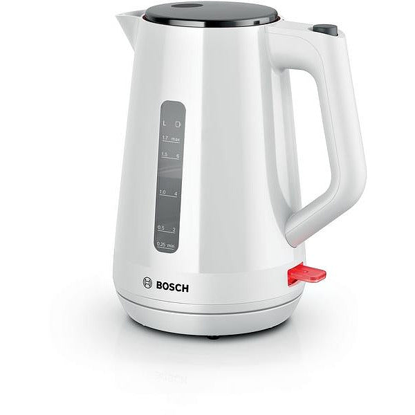 Bosch TWK1M121, Пластмасова кана MyMoment, 2400 W, 1,7 л, Индикатор за чаши, Филтър за котлен камък, Тройна функция за безопасност, Бял