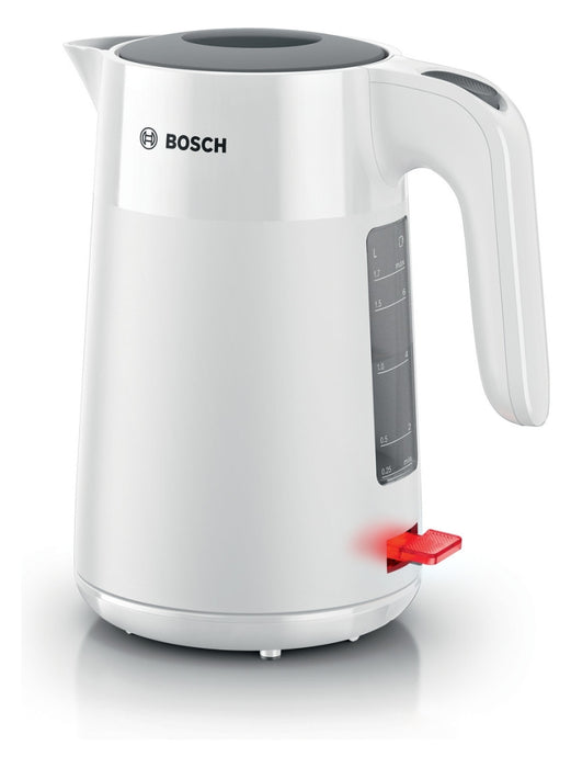 Bosch TWK2M161, Пластмасова кана MyMoment, 2400 W, 1,7 л, Индикатор за чаши, Филтър за котлен камък, Тройна функция за безопасност, Бял