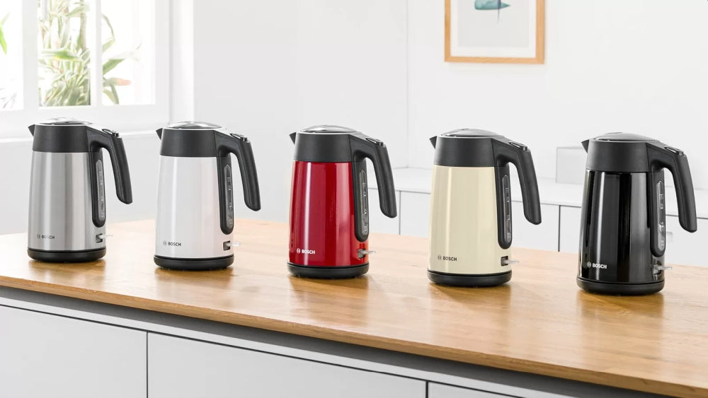 Bosch TWK7L460, Чайник, 2000-2400 W, 1.7 л, Индикатор за чаши, Тройна функция за безопасност, Неръждаема стомана