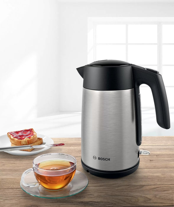 Bosch TWK7L460, Чайник, 2000-2400 W, 1.7 л, Индикатор за чаши, Тройна функция за безопасност, Неръждаема стомана