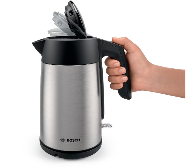 Bosch TWK7L460, Чайник, 2000-2400 W, 1.7 л, Индикатор за чаши, Тройна функция за безопасност, Неръждаема стомана