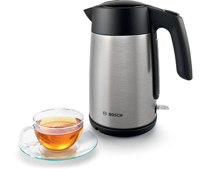 Bosch TWK7L460, Чайник, 2000-2400 W, 1.7 л, Индикатор за чаши, Тройна функция за безопасност, Неръждаема стомана