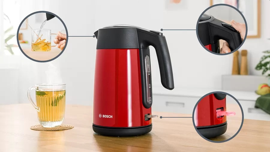 Bosch TWK7L464, Чайник, 2400 W, 1.7 l, Червен