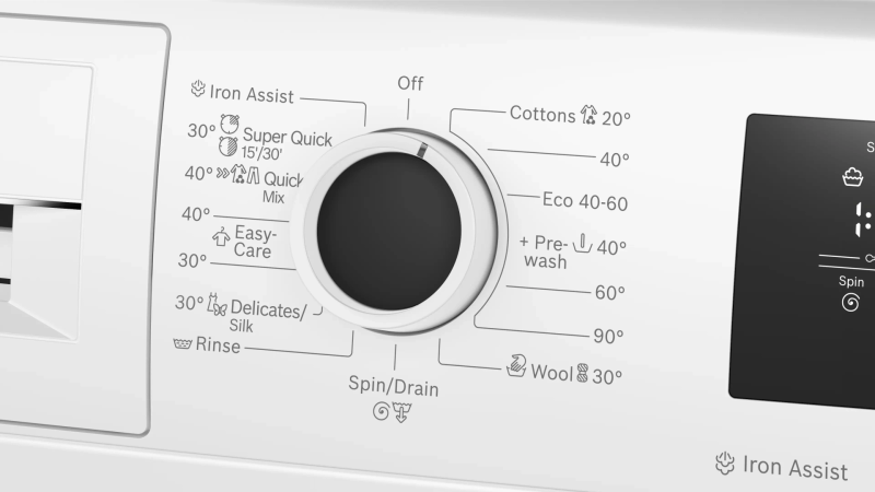 Bosch WAN2406NBY, SER4, Пералня 8 кг, A, 1200 об/мин, 51/71dB(A), Iron Assist, барабан waveDrum 65 л, 4 опции, бяло-черно-сива врата