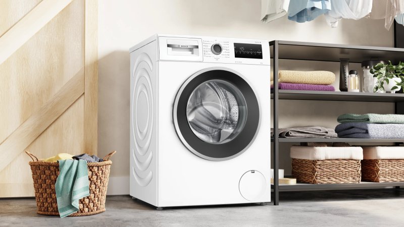 Bosch WAN2426NBY, SER4, Пералня 8 кг, A, 1200 об/мин, 51/71dB(A), Iron Assist, барабан waveDrum 65 л, 7 опции, Rinse Plus, сребристо-черно-сива врата