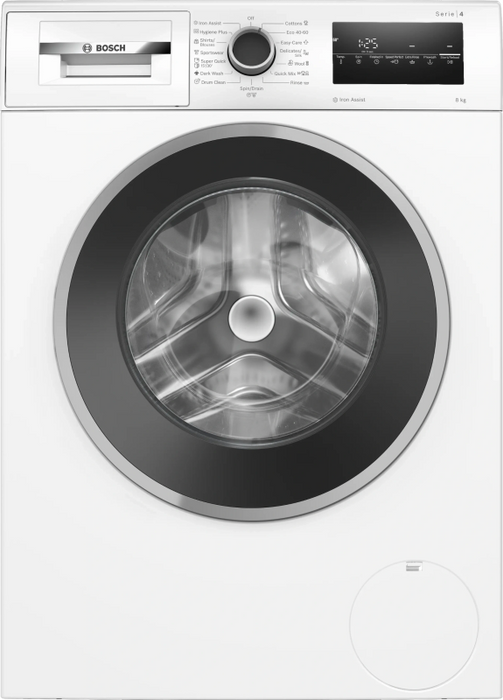 Bosch WAN2426NBY, SER4, Пералня 8 кг, A, 1200 об/мин, 51/71dB(A), Iron Assist, барабан waveDrum 65 л, 7 опции, Rinse Plus, сребристо-черно-сива врата