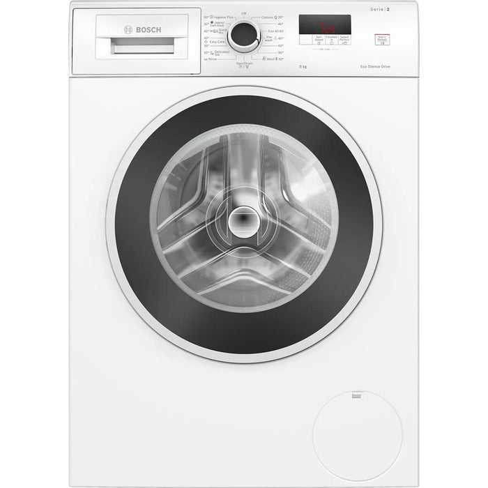 Bosch WGE03200BY, SER2, Пералня 8кг, A, 1200rpm, 51/71dB(A), waveDrum 65l, 4 опции, SpeedPerfect, Hygiene+, Дънки/тъмно пране, бяло-черносива врата