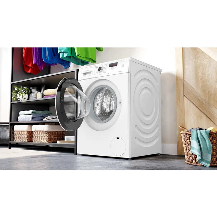 Bosch WGE03200BY, SER2, Пералня 8кг, A, 1200rpm, 51/71dB(A), waveDrum 65l, 4 опции, SpeedPerfect, Hygiene+, Дънки/тъмно пране, бяло-черносива врата
