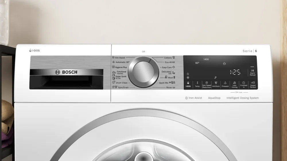 Bosch WGG244F9BY, SER6, Washing machine 9kg, A, 1400 rpm, 70db(A), waveDrum 65l, i-DOS, Recharge function, EcoSilence Drive,White