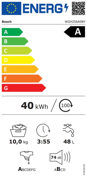 Bosch WGH256A0BY, SER6, Washing machine 10kg,  A, 1600rpm, 74dB(B), HC, Iron Assist, i-DOS, AntiStain 6, waveDrum 70l, White