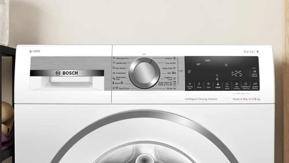 Bosch WNG254A9BY, SER6, Washer-dryer 10,5/6kg, D/A, 1400rpm, 70dB(A), i-DOS, waveDrum 65l, Iron Assist, Eco Silence Drive, HygieneCare,White