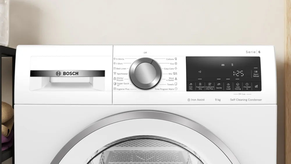 Bosch WQG245C0BY, SER6, Tumble dryer with heat pump 9kg, A+++/B,  61dB, selfCleaning Condenser, drain set, white