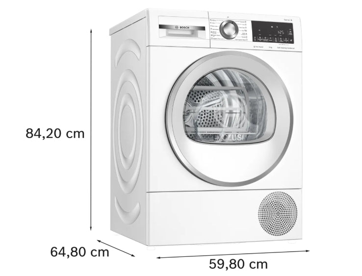 Bosch WQG245C0BY, SER6, Tumble dryer with heat pump 9kg, A+++/B,  61dB, selfCleaning Condenser, drain set, white