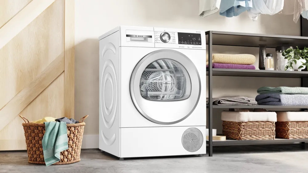 Bosch WQG245C0BY, SER6, Tumble dryer with heat pump 9kg, A+++/B,  61dB, selfCleaning Condenser, drain set, white