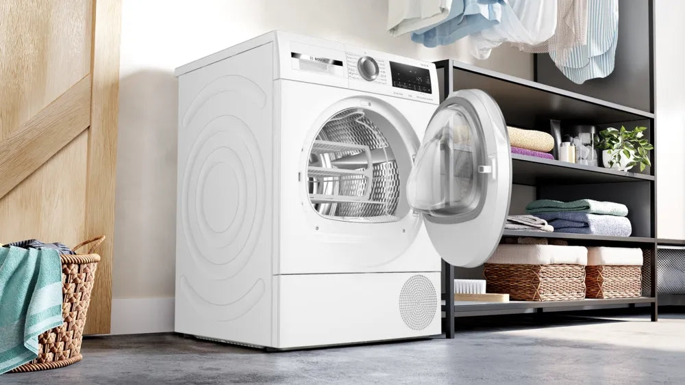 Bosch WQG245C0BY, SER6, Tumble dryer with heat pump 9kg, A+++/B,  61dB, selfCleaning Condenser, drain set, white