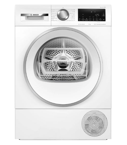 Bosch WQG245C0BY, SER6, Tumble dryer with heat pump 9kg, A+++/B,  61dB, selfCleaning Condenser, drain set, white